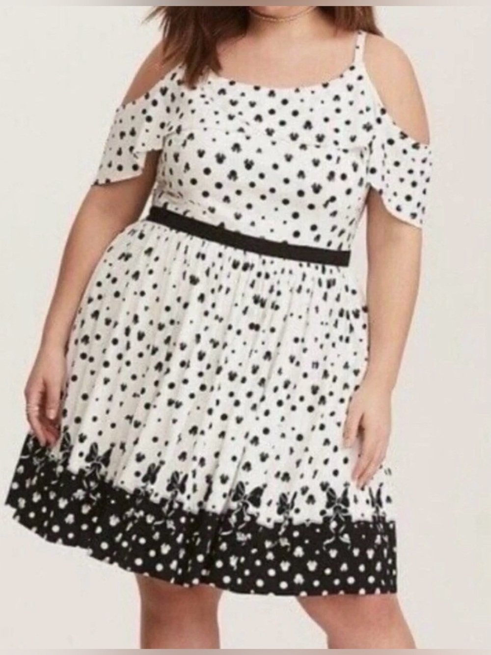 Torrid Disney Minnie Mouse black and white polka dot cold shoulder dress size 18